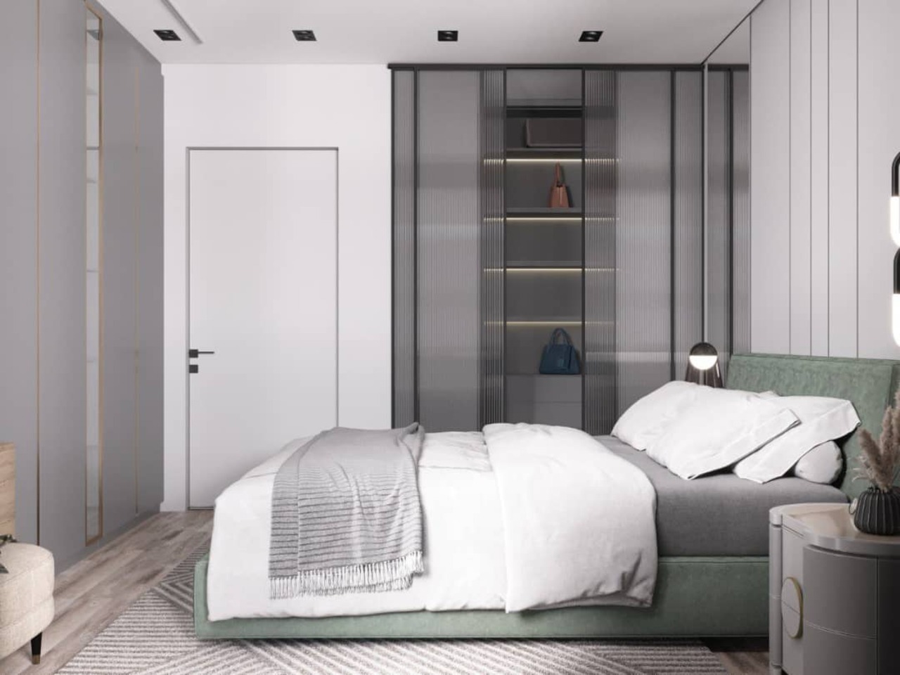 Дизайн спальни в ЖК "Ария". Проектор вместо телевизора